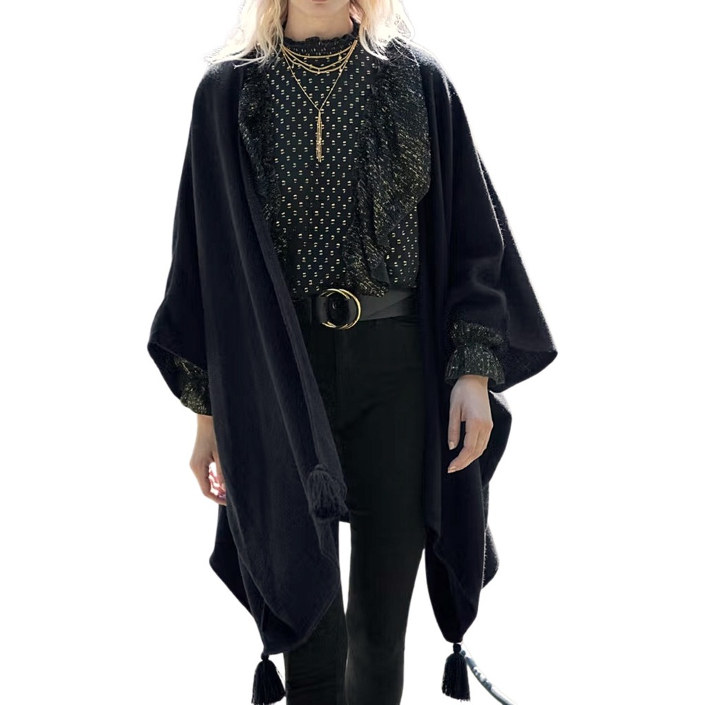 ANTHROPOLOGIE- CLEOBELLA Sevigny Capelet‎ Poncho Cardigan in Black